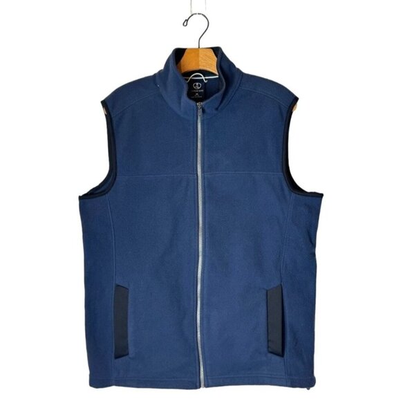 Lands End Vest Men Medium Navy Blue Fleece Mock‎ Neck Full Zip Outerwear - Picture 1 of 9